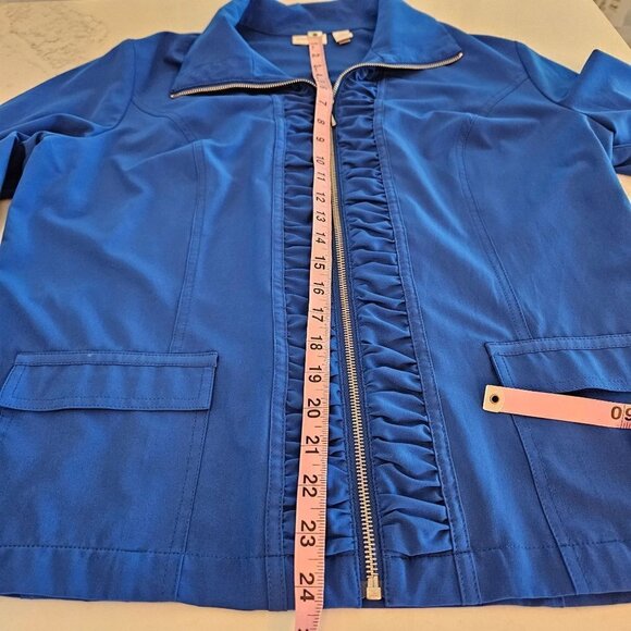 CHICO'S Zenergy Blue Zipper Gathered Front Detail Light Jacket Size Large 12 (2) - Picture 11 of 11